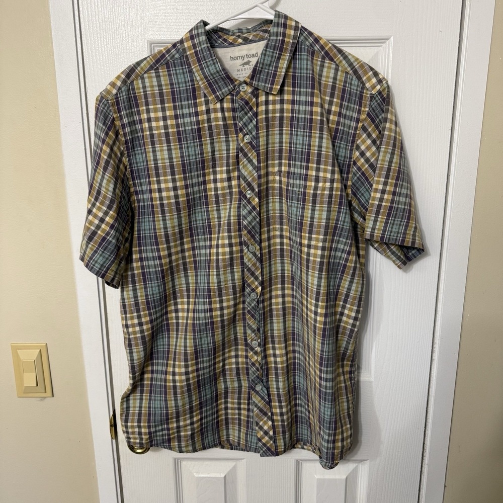 Horny Toad Shirt Mens M Plaid Short Sleeve Organic Cotton Summer Preppy Plaid